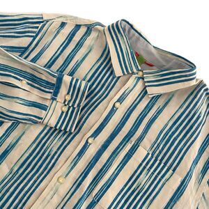 Tommy Bahama 100% Blue And‎ White Striped Long Sleeve Shirt Beach Vacation Sz XL